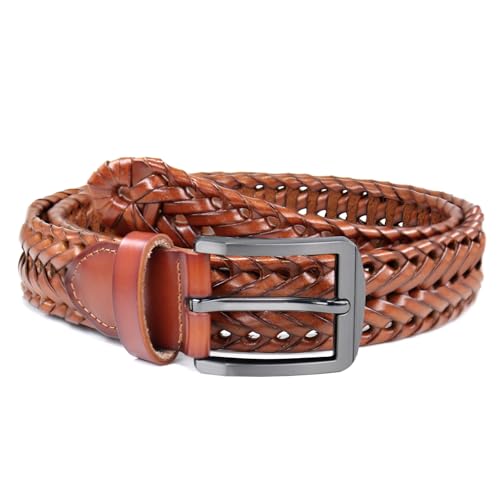 Mens Braided Leather Belt, Casual Woven Belts Fit Golf Pants Jeans - color: Brown, size: 42 (Fits waist:40"-43")