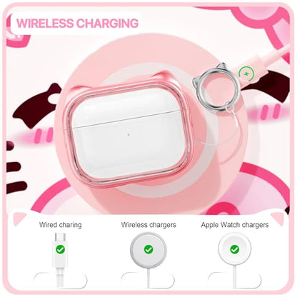 AirPods Pro Case for Women Girly Cat Case Transparent Pink | with Lock, Phone Stand, Keychain & Cleaner Kit, Compatible with Apple Airpods Pro 2nd/1st Generation Case Cover - color: TL-Pink Clear, size: AirPods Pro 2 Case