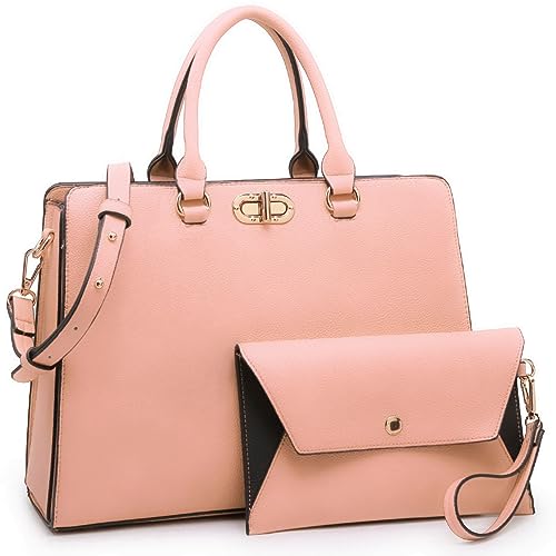 Dasein Women Handbags Purses Ladies Work Purse Satchel Tote Top Handle Shoulder Bags with Matching Clutch - color: 1pebbled Pink