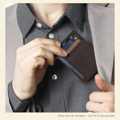 Slim Minimalist RFID Leather Wallet, Front Pocket Card Holder, Brown Hunter - color: Brown Hunter