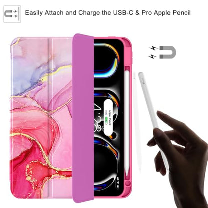Soke Case for iPad Pro 11 Inch (M5 2025/M4 2024) - Hot Pink Marble | Built-in Apple Pencil Slot, Auto Sleep/Wake, Lightweight Protective Cover - color: C-Hot Pink Marble