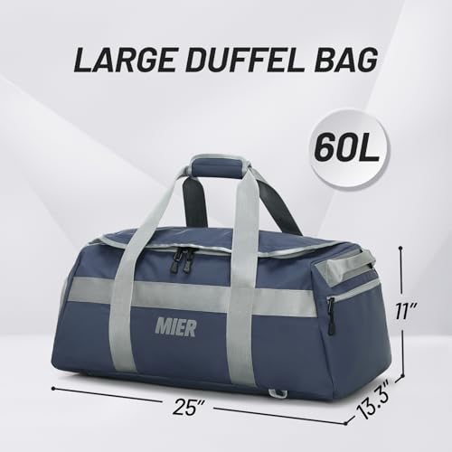 MIER Men's 60L Gym Duffle Bag Large Weekender Travel Duffel Backpack, Blue | Spacious Shoe Compartment; Convertible Duffel with Back Pack Straps; Heavy-Duty & Water-Resistant; Traveling Overnight Gear - color: Blue