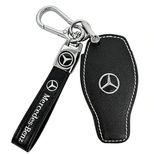 Leather Key Fob Cover for Mercedes-Benz, Full Protective Case with Metal Keychain, Compatible with LS CLK AMG CLK CLK GLC GLE GLS ML SL SLK A C E R S G Remote Key,(Style B: Black) - color: Bc_black_b