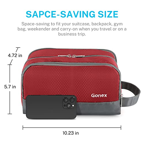 Gonex Travel Toiletry Bag for Men, Water Resistant Dopp Kit for Toiletries | Lightweight Nylon Shaving Bag, Multi Compartments, SBS Zippers, Side Handle, Perfect for Weekend Travel, Red - color: Red