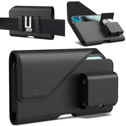 CoverON Holster with Galaxy Buds Holder for Samsung Galaxy S10+ S10 Lite/Note 20 Ultra/Note 10+ 9 8 7 5/XCover Pro FieldPro J7 F56 M56 Phone Case Belt Clip Leather Pouch (Fits Otterbox/Any Case)