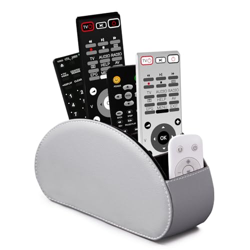 Remote Control Holders Organizer Box with 5 Compartment PU Leather Caddy | Multi-functional Office Desk Storage Caddy Store Tv Remote for Media Player,Brush,Pencil,Glassees&Office Supplies - color: Gray, size: S