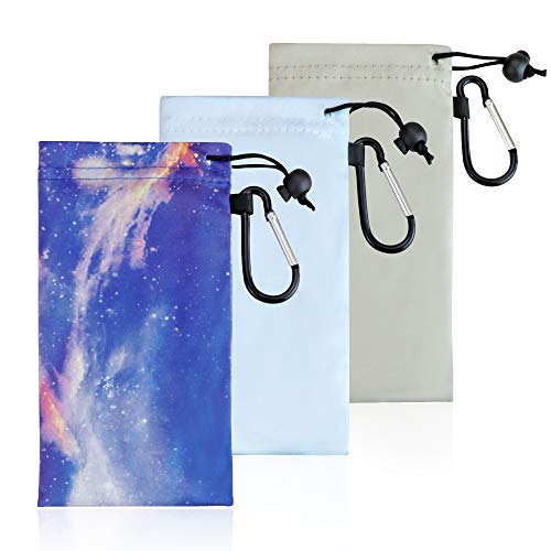 LifeArt Cleaning Storage Glasses Pouch, Portable Sunglasses Case with Carabiner, Pouch with Hook or Double Lens Pouch - color: Jd_gray&blue&starry Sky