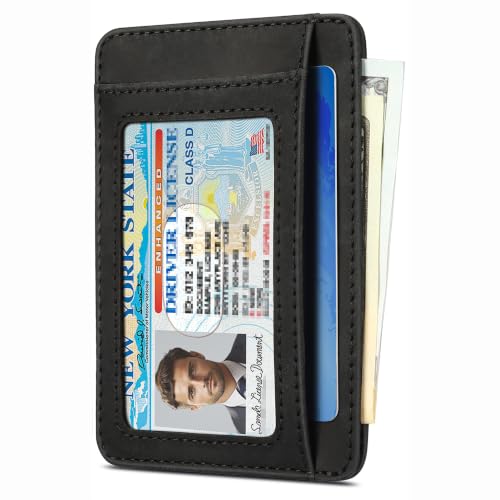 Teskyer Slim Minimalist RFID Wallet for Men Women, Genuine Leather - Black | Premium Genuine Leather, Ultra Slim Front Pocket Design, RFID Blocking Security, Durable Stitching, Gift Ready Packaging - color: Black