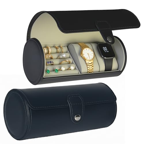 2 Watch Travel Case and Jewelry Organizer, PU Leather Watch Roll Travel Case for Men Women, Portable Watch Organizer Pouch for Watches, Rings & Jewelry, Luxury Gifts For Men and Women - size: 2 Slots