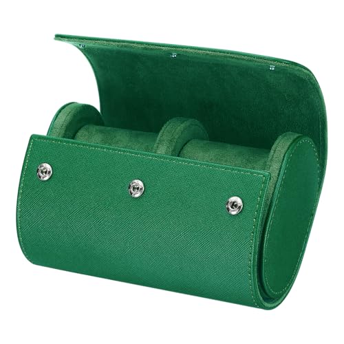 HARFINGTON Watch Roll Travel Case 2 Slot Portable Leather Watch Case for Men and Women, Watches Storage Organizer with Removable Pillow for Traveling, Display, Cross-grain Textured Green - color: Green, size: 2 Slot