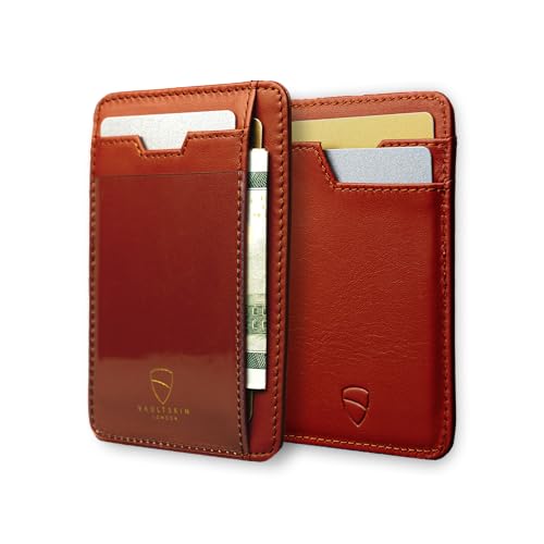 Vaultskin BRIXTON Slim Top-Grain Leather Card Wallet with ID Window, RFID | Small thin minimalist front pocket credit and cash holder case for men, women and ladies, scan-proof blocking, everyday carry - color: Chestnut Brown