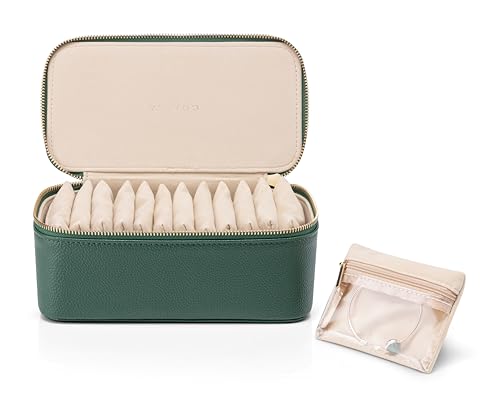 VLANDO Jewelry Travel Case,Travel Jewelry Organizer with Clear Velvet Jewelry Bags Zipper Pouch for Women Girl Gift-Green 12Pcs - color: F.12PCS Dark Green