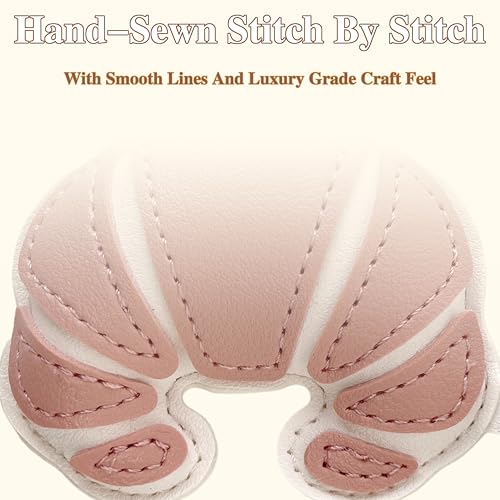 Handmade Leather Croissant Bag Charm, Bread Keychain | Thickened PU Leather, Fade-Resistant, Lightweight, Handbag, Purse Accessory, Unique Gift Idea, Women & Food Lovers - color: Pink Croissant