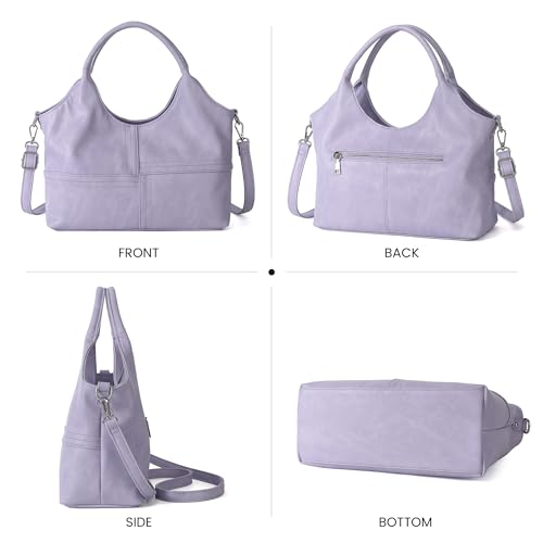 KOGTLA Medium Vegan Leather Purses for Women with Detachable Satchel Strap, Ladies Handbags, Tote Hobo Bags with Two-Handle - color: Violet