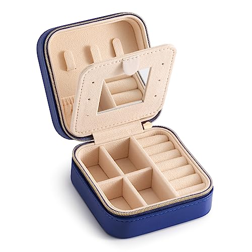 TRODANCE Jewelry Travel Case with Mirror,Small Travel Jewelry Organizer, Portable Jewelry Box Travel Mini Organizer Portable Display Storage Box For Rings Earrings Necklaces (NavyBlue) - color: B1 - 1 pack - Navy Blue