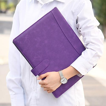 Wason Portfolio Padfolio A4 Leather PU Folder File Document Holder Case with Writing Pad Removable Clipboard Card Stationary Case Phone Tablet Stand for Organizer Office Travel School (Purple) - color: Purple