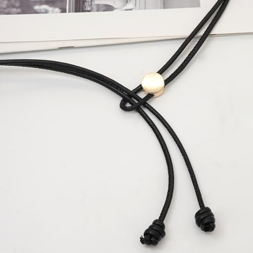 Women Skinny Belts Thin PU Leather Knotted Rope Belt for Dresses | Leather Wrap Belt, Tie Waist Belts, Fit Waist 28"-40" - color: Black