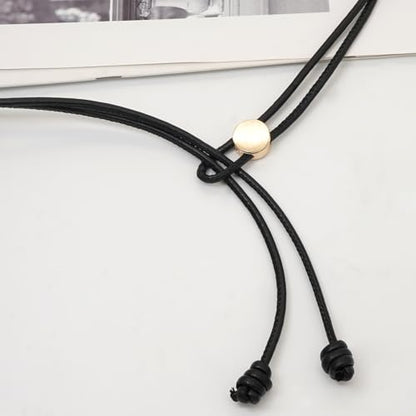 Women Skinny Belts Thin PU Leather Knotted Rope Belt for Dresses | Leather Wrap Belt, Tie Waist Belts, Fit Waist 28"-40" - color: Black