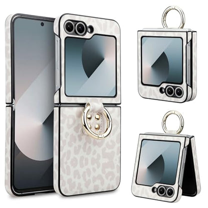 Vofolen for Samsung Galaxy Z Flip 6 Case with Ring - color: Leopard Print White
