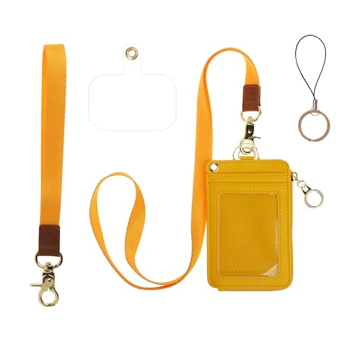 Mondo Designs 2-in-1 ID Badge Holder & Lanyard Wallet - Multi-Use Womens Small Wallet with Removable Wristlet & Neck Lanyard, Clear Window, 5 Card Slots, Phone Holder, Ring Keychain - Yellow - color: Yellow