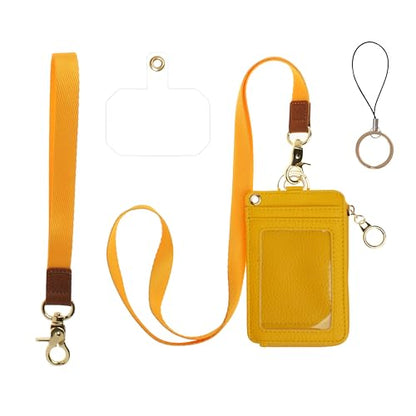 Mondo Designs 2-in-1 ID Badge Holder & Lanyard Wallet - Multi-Use Womens Small Wallet with Removable Wristlet & Neck Lanyard, Clear Window, 5 Card Slots, Phone Holder, Ring Keychain - Yellow - color: Yellow