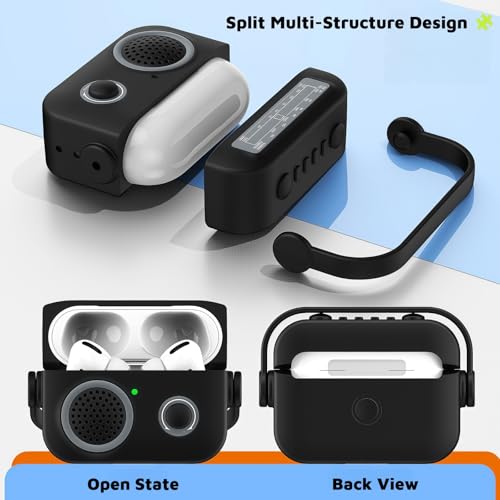 Cute 3D Retro Radio Case Compatible with AirPods Pro 3, Soft Silicone Protective Cover with Rotatable Handle (Lid Lock to Prevent Opening) & Strap, Precision Cutouts, Anti-Slip, Easy to Clean Black - color: Matte Black, size: Airpods Pro 3