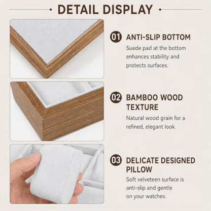 LOYALHEARTDY 30 Grid Watch Jewelry Tray Organizer Wooden Box Organizer Display Tray Watch Bracelet Display Holder with Removable Pillow for Men & Women Storage and Display