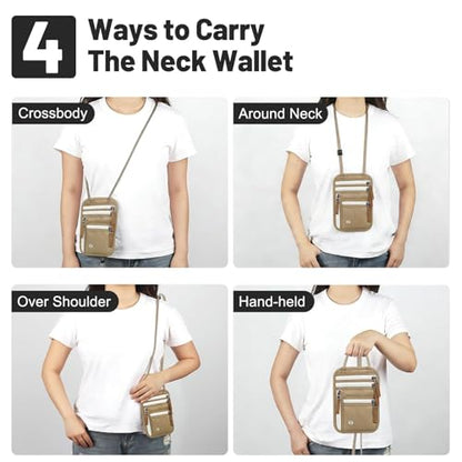 Sizobi Neck Wallet for Traveling Women Men, RFID Blocking Passport Holder - color: Khaki