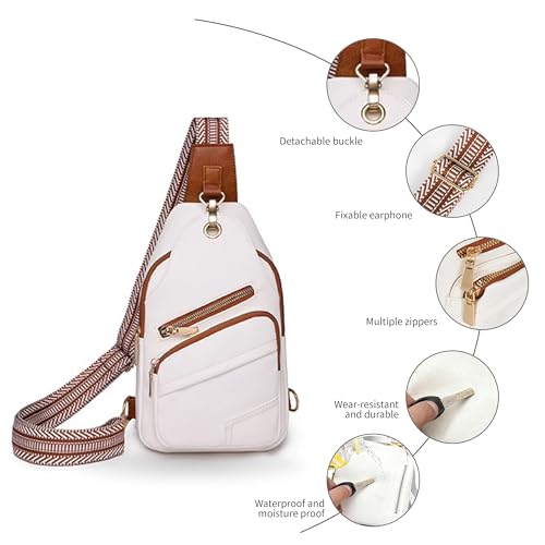 Sling Bag Set, PU Leather Sling Bag, Multi-Zipper Design for Travel, Outdoors, Valentine’s Day Gifts - color: 02-white