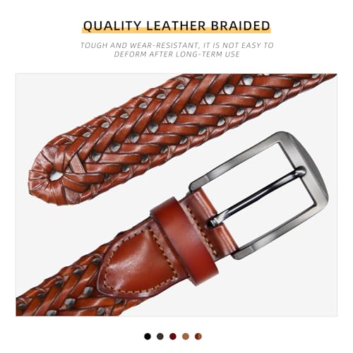 Mens Braided Leather Belt, Casual Woven Belts Fit Golf Pants Jeans - color: Brown, size: 42 (Fits waist:40"-43")