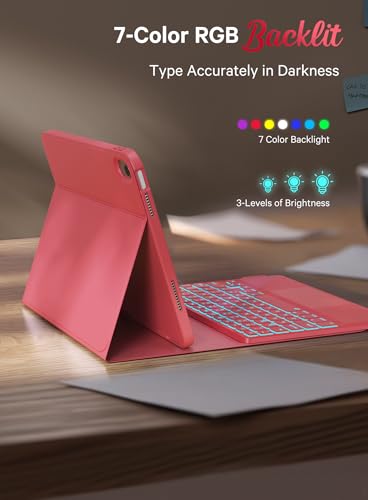 CHESONA Compatible for iPad 11th(A16)/10th Generation Case with Keyboard | Detachable Folio Keyboard Case with Multi-Touch Trackpad, 7-Color Backlight, Pencil Holder & Dual Bluetooth, Red - color: red