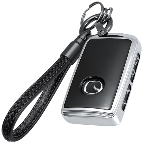 3/4 Button Key Fob Cover for Mazda 3 CX-30 CX-50 CX-60 CX-90, Silver | Soft Tpu Key Holder with Leather Keychain for Mazda 2 6 Sedan Hatchback MX-5 Miata 2026 2025 2024 2023 CX-5 Smart Key - color: Silver