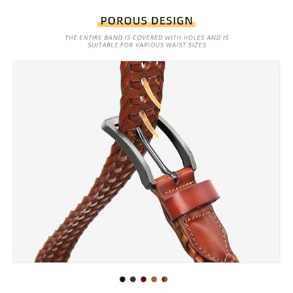 Mens Braided Leather Belt, Casual Woven Belts Fit Golf Pants Jeans - color: Brown, size: 42 (Fits waist:40"-43")