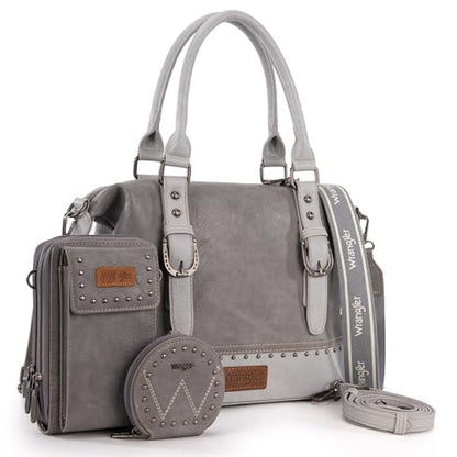 Wrangler 3Pcs Doctor Bag Sets for Women Top-handle Satchel Bag with Cell Phone Handbag and Coin Purse - color: Eye-catching Gray