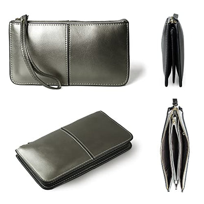 befen Genuine Leather Wristlet Clutch for Women Ultra-Slim Ladies Credit Card Holder Wallet Purses with RFID Protection - color: Warm Silver