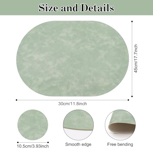 Faux Leather Placemats Set of 4 with Matching Coasters, Heat Resistant PU Oval Placemats, Waterproof Wipeable Washable Place Mats, Non-Slip Table Placemats for Dining Table Kitchen Patio - color: Green-white, size: Set of 4