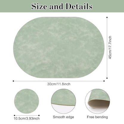 Faux Leather Placemats Set of 4 with Matching Coasters, Heat Resistant PU Oval Placemats, Waterproof Wipeable Washable Place Mats, Non-Slip Table Placemats for Dining Table Kitchen Patio - color: Green-white, size: Set of 4