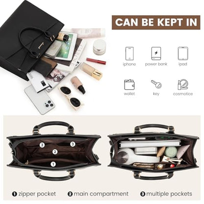 LOVEVOOK Purses for Women,Satchel Handbags Tote Bag, Pu Leather Shoulder Crossbody Top Handle Purse with Zipper - color: Black, size: Small