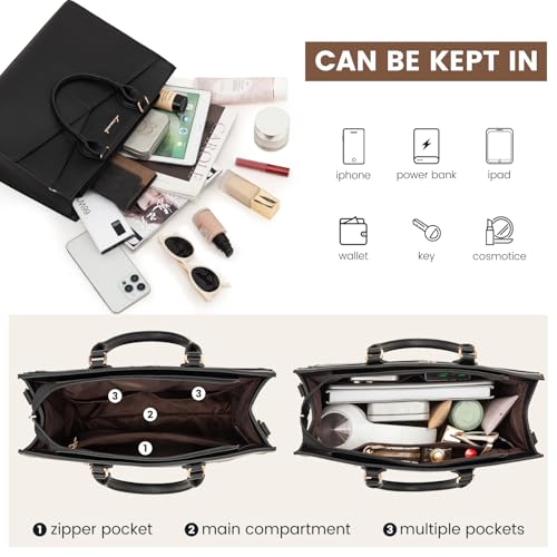 LOVEVOOK Purses for Women,Satchel Handbags Tote Bag, Pu Leather Shoulder Crossbody Top Handle Purse with Zipper - color: Black, size: Large