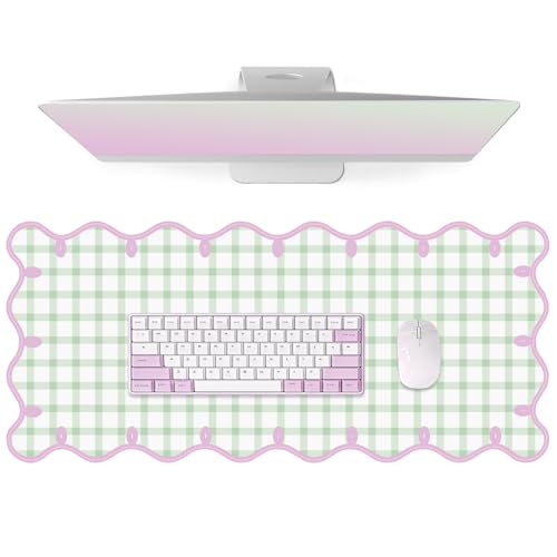 Leather Desk Pad, Desk Mat Mouse Pad, Non-Slip Mousepad Waterproof PU Table Cover Blotter for Computer Laptop Extra Large Keyboard Mat for Women Girl Office Home Dorm, Soft Pink + Green Checkered - color: Soft Pink + Green Checkered