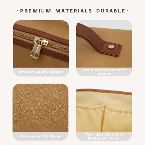 Travel Makeup Bag – Large Cosmetic Organizer with Waterproof Nylon, Smooth Double Zipper & Tear-Resistant Lining, Toiletry Pouch for Women (Khaki) - color: 05-Khaki