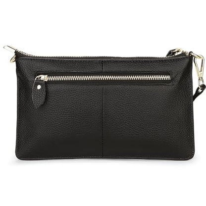 Uromee Genuine Leather Wristlet Wallet Clutch Purses with Detachable Chain | Crossbody Bag Handbag with removable Shoulder Chain for Women Daily Shopping - color: 0219 Black With Strap