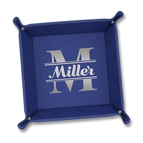 Custom Personalized Catchall Valet Catch All Tray - Engraved and Monogrammed (Blue with Silver) - color: Blue With Silver