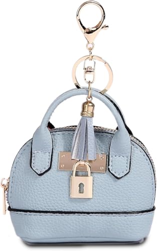 Womens Unique Change Purse Creative Mini Tote Bag Charms Leather Coin Keychain Wallet (Sky Blue) - color: Sky Blue