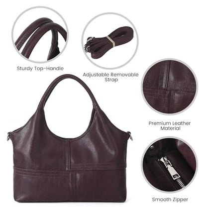 KOGTLA Medium Vegan Leather Purses for Women with Detachable Satchel Strap, Ladies Handbags, Tote Hobo Bags with Two-Handle - color: Purple Red