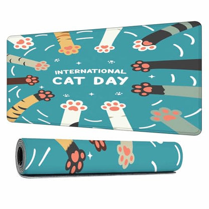 International Cat Day Desk Mat Large Mouse Pad Cute Cat Paw Flat Cartoon Friendship Full Extended Gaming Computer Keyboard Mousepad for Home,Office 35.4"X15.7" - color: International Cat Day