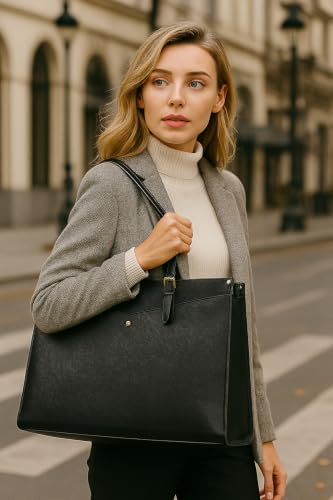BAGOK Laptop Tote Bag Women, Work Tote with Multi Pockets, Nurse Bag with Large Cup Holder, For Work, Travel, Daily Use - color: Black