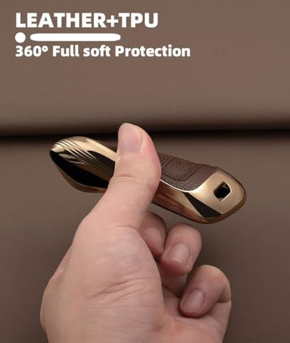 Key Fob Cover for Hyundai Sonata Santa Fe Nexo Tucson 2022-2024 | Upper Leather + Soft TPU Car Key Case Shell with Keychain (5 Buttons, Cream) - color: 5 BUTTON/PINK