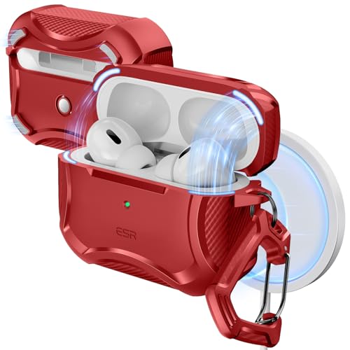 ESR for AirPods Pro 2nd Generation Case, Compatible with Airpods Pro Case 2nd/1st Gen (2023/2022/2019), Compatible with MagSafe, Powerful Drop Protection, Magnetic Lid with Cleaner Kit, Red | Compatible with Airpods Pro Case 2nd / 1st Generation (2023/202