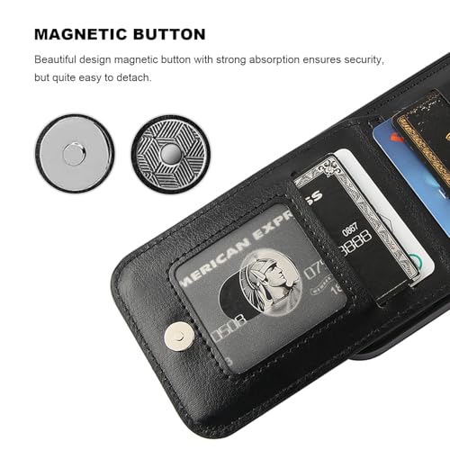 KIHUWEY for iPhone 16 Wallet Case Card Holder Kickstand, Black | Credit Card Slots, PU Leather, Magnetic Clasp, Flip Heavy Duty Protection Cover for Men and Women - color: Black
